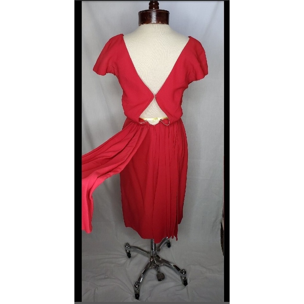 Vintage 1950s  Lipstick red dress with V-neck Draped Waist Shash Cocktail Dress - Picture 5 of 6